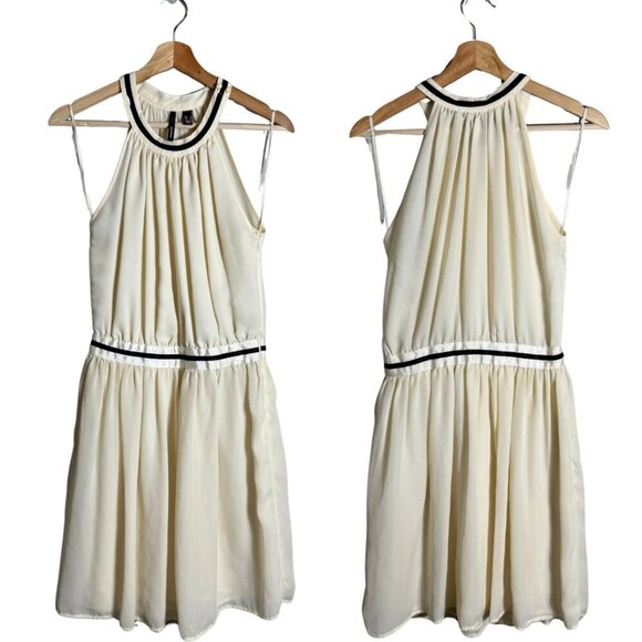 Mango Sleeveless Tennis Cocktail Mini Dress Women's 4 Ivory Chiffon Fit & Flare - Picture 2 of 13